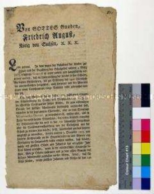 Generale von Friedrich August I. König von Sachsen betreffend den Schulbesuch der Kinder bis zu ihrer Konfirmation