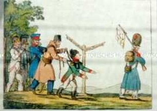 Napoleon am Gängelband: Karikatur auf Napoleons Niederlage im Russlandfeldzug / in den Befreiungskriegen
