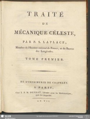1: Traité De Mécanique Céleste