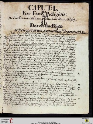 Caput: I. De Verò Fine Religionis