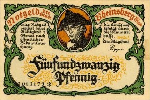 Rheinsberg, Stadt: 25 Pfennig 1922