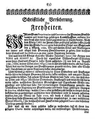 Schriftliche Versicherung der Freyheiten.