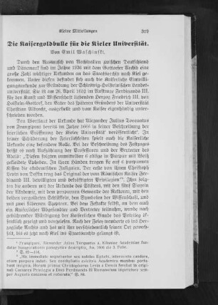 Die Kaisergoldbulle für die Kieler Universität.