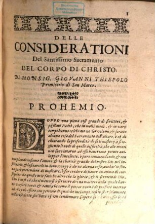 Delle considerationi del ss. Sacramento del corpo di Christo