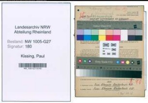 Entnazifizierung Paul Kissing , geb. 18.06.1895 (Vers.Angestellter)