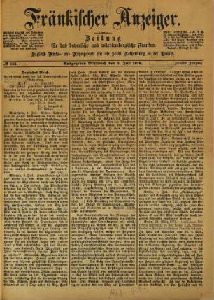 Fränkischer Anzeiger : Tagblatt d. Stadt Rothenburg u. Umgebung. [12a]. Einzelne Nummern der Jge 1878 - 1882