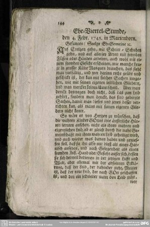 Ehe-Viertel-Stunde, den 4. Febr. 1745. in Marienborn
