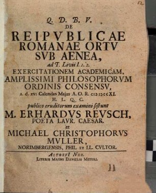 De Reipvblicae Romanae Ortv Svb Aenea, ad T. Livii I. 1, 2