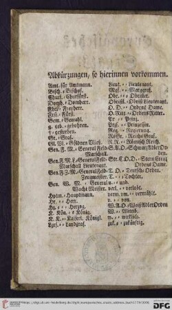 Abkürzungen, so hierinnen vorkommen