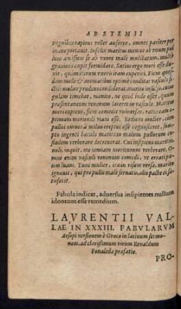 Laurentii Vallae In XXXIII. Fabularum Aesopi versionem e Graeco in latinum sermonem ...