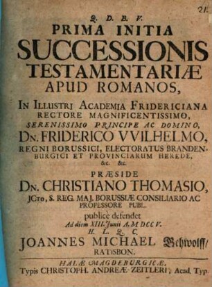 Prima Initia Successionis Testamentariae Apud Romanos