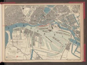 Das Freihafengebiet in Hamburg mit Umgebung 1896.