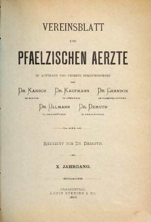 Vereinsblatt der Pfälzischen Ärzte. 10. 1894