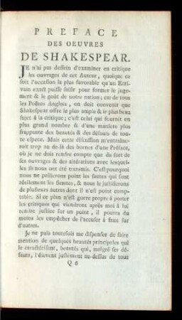 Preface Des Oeuvres De Shakespear