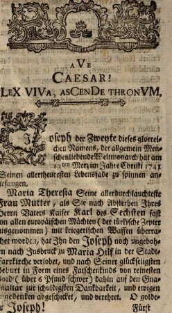 Natürliche Abschilderung in Sitten, und Gebärden Sr. röm. kais. Königl. apostol. Majestät Josephs des Zweyten : ... auf Seine allerherrlichste Oesterreichische Thronbesteigung