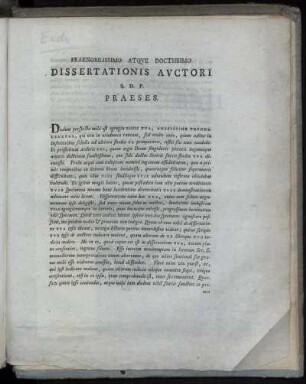 Praenobilissimo Atqve Doctissimo Dissertationis Avctori S. D. P. Praeses