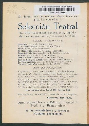 Selección teatral - Obras publicadas [y] Nuevas ediciones