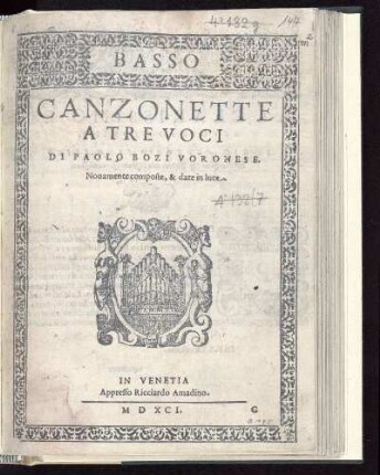 Paolo Bozi: Canzonette a tre voci. Basso