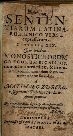 Illustriorum sententiarum centuriae XIX