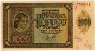Geldschein, 1.000 Kuna, 26.5.1941