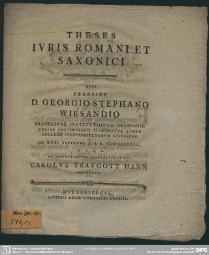 Theses Iuris Romani Et Saxonici