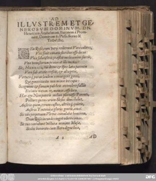 Ad Illustrem Et Generosum Dominum, Dn. Henricum Anshelmum, Baronem à Promnitz, Dominum in Pless, Sorau & Tribel, [et]c.