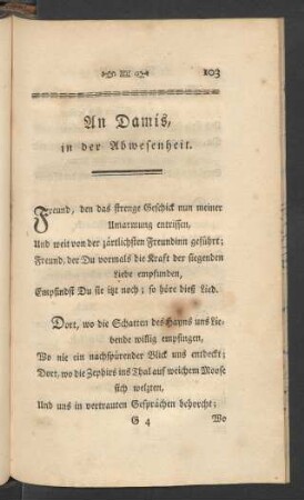 An Damis, in der Abwesenheit