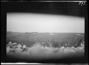 "Sternwald-Stellung" bei Vermandovillers (Dep. Somme, Frankreich): Blick vom Schützengraben auf eine Anhöhe ("Blick auf englische Gräben bei Maricourt")