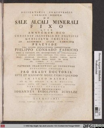 Dissertatio Inavgvralis Chemico-Medica De Sale Alcali Minerali Fixo
