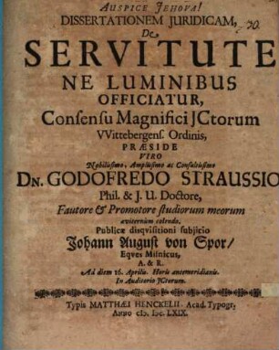 Diss. iur. de servitute, ne luminibus officiatur
