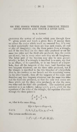On the conics which pass through three given points and touch a given line.