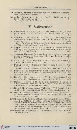 [V.] Volkskunde (Nr. 1261 - 1458)
