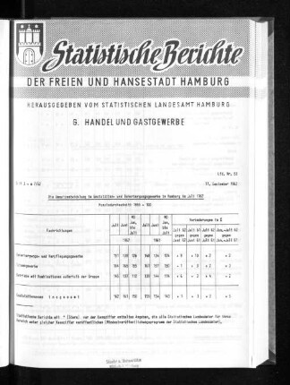 Die Umsatzentwicklung im Hamburger Gaststätten- und Beherbergungsgewerbe im Juli 1962 : Lfd. Nr. 53