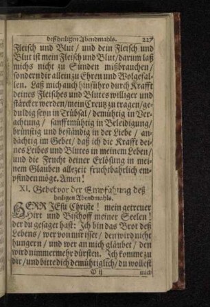 XI. Gebet vor der Empfahung deß heiligen Abendmahls.