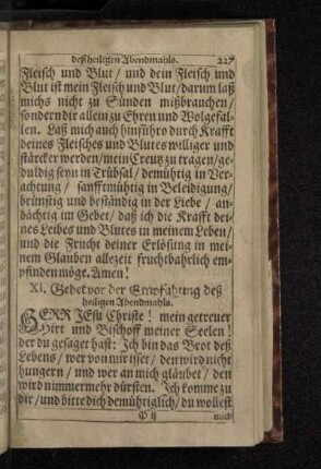 XI. Gebet vor der Empfahung deß heiligen Abendmahls.