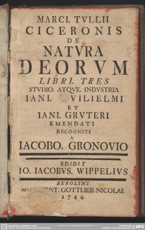 Marci. Tullii Ciceronis De Natura Deorum Libri. Tres