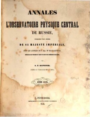Annales de l'Observatoire Physique Central, 1856 (1858)