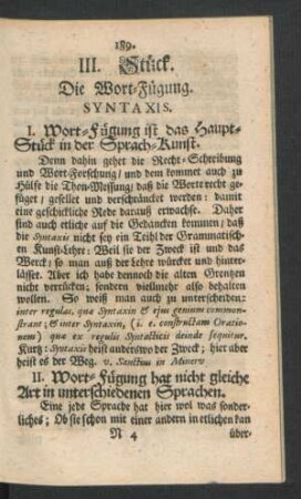 III. Stück. Die Wort-Fügung. Syntaxis.