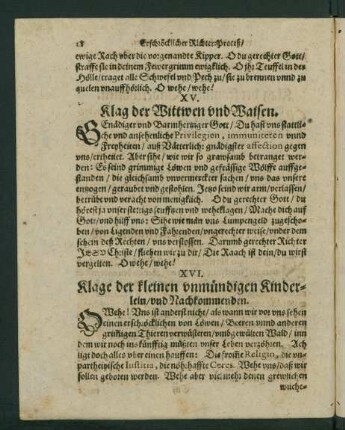 XVI. Klage der kleinen unmündigen Kinderlein/ und Nachkommenden.
