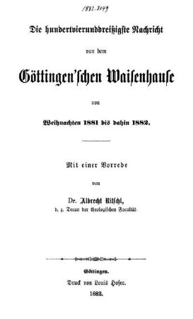 134: Nachricht von dem Göttingen'schen Waisenhause