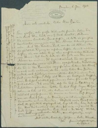 05. Januar 1902, Dresden [Brief von Alphons Stübel an Max Uhle]