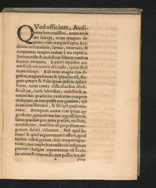Quod officium, auditores honoratissimi, autumno in me suscepi ...