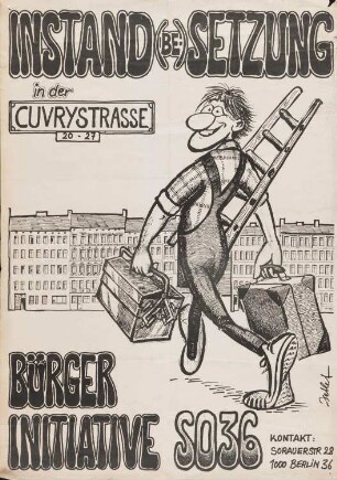 Plakat: "Instand(be)setzung in der Cuvrystrasse"