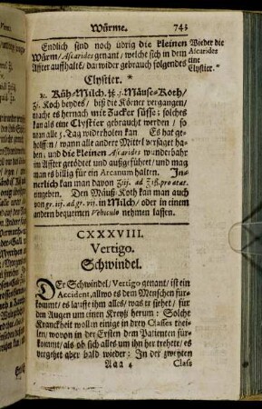 CXXXVIII. Vertigo. Schwndel. - CXLII. Calculus Renum. Nieren-Stein.