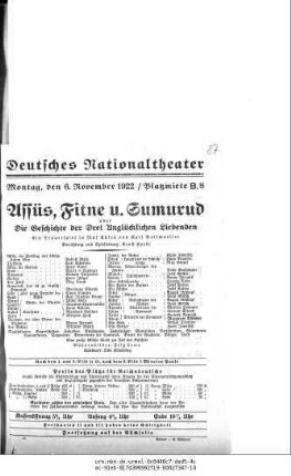 Assüs, Fitne u. Sumurud oder Die Geschichte der Drei Unglücklichen Liebenden