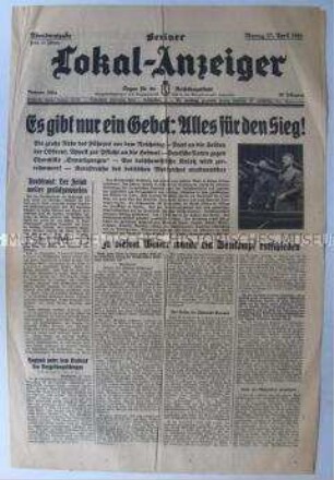 Tageszeitung "Berliner Lokal-Anzeiger" mit ausführlichem Bericht über eine Rede Hitlers vor dem Reichstag
