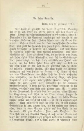 An seine Familie. Rom, den 8. Februar 1831