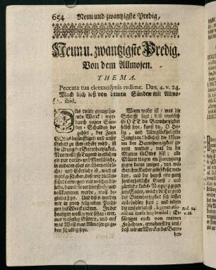 654-679, Neun u. zwantzigste Predig. Von dem Allmosen