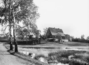 Zug-Langenrinne, Grube Junge Hohe Birke, Huthaus. Blick über den Stauweiher des Münzbaches