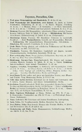 Fayence, Porzellan, Glas (Nr. 1-50)